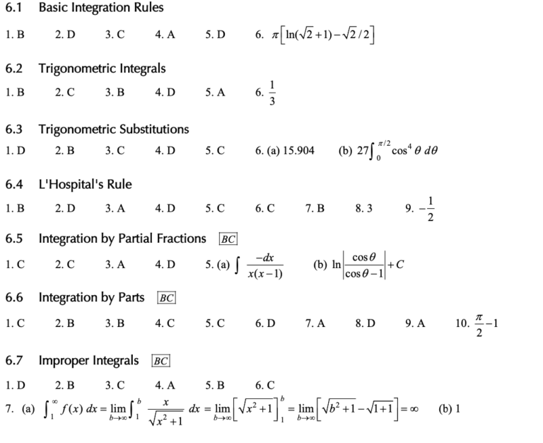 Answer Key(AP Calculus AB and BC Practice)